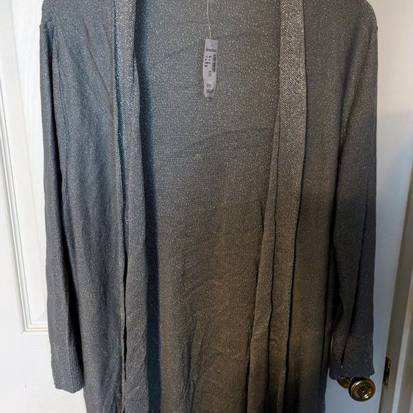 Classy Jones Studio Gray with Silver Sparkle Cardigan Sweater Open Front - Picture 3 of 4